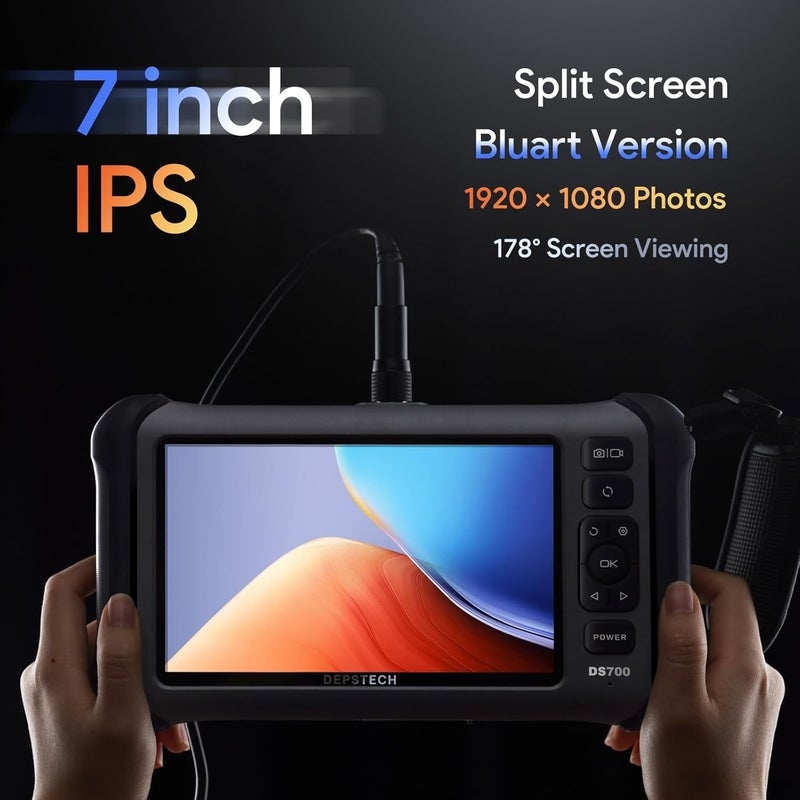 DEPSTECH 7'' IPS Endoscope Camera with Lights, 1080P Triple-Lens Digital Borescope Tool, Inspection Camera with Split Screen, Sound Recording, 16.5ft IP67 Waterproof Snake Cable, 180° Rotation View - Image 2